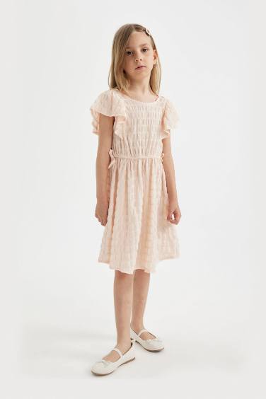 Girl Short Sleeve Wrinkled Dress