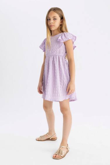 Girl Short Sleeve Wrinkled Dress