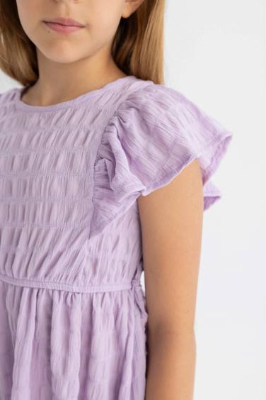 Girl Short Sleeve Wrinkled Dress