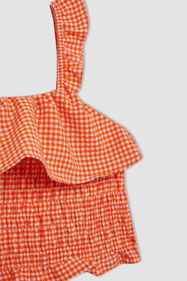 Girl Checkered Strap Blouse