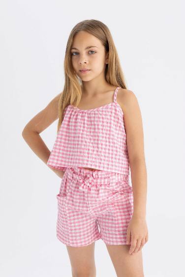 Girl Strappy Checked Blouse