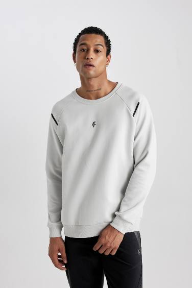 DeFactoFit Standart Fit Bisiklet Yaka Skuba Dalgıç Kumaş Sweatshirt