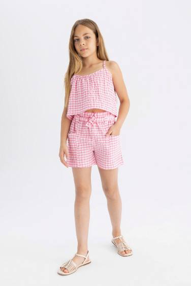 Girl Paperbag Checked Shorts