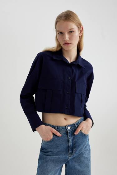 Crop Basic Poplin Basic Long Sleeve Shirt