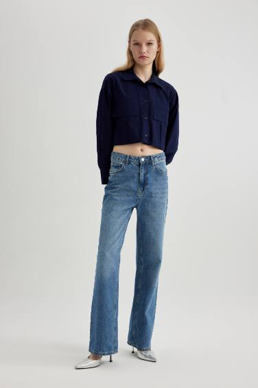 Crop Basic Poplin Basic Long Sleeve Shirt