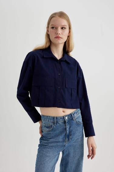 Crop Basic Poplin Basic Long Sleeve Shirt