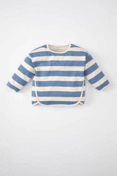 Sweatshirt Rayé Col Rond pour Bébé Fille