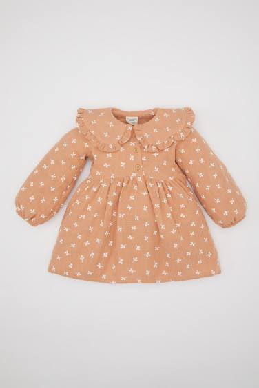 Baby Girl Floral Long Sleeve Muslin Dress