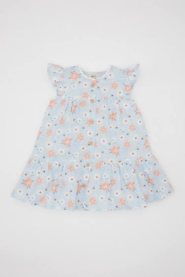 Baby Girl Floral Short Sleeve Poplin Dress