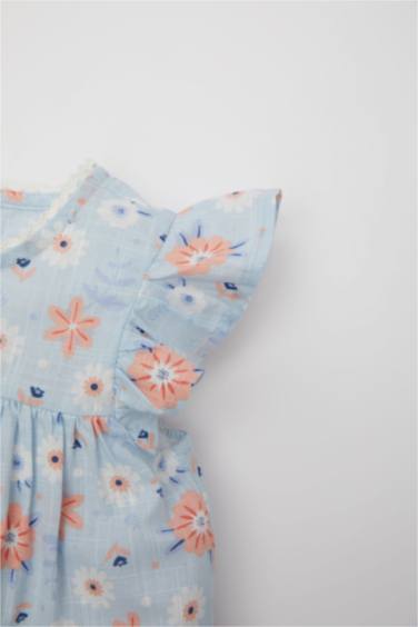 Baby Girl Floral Short Sleeve Poplin Dress