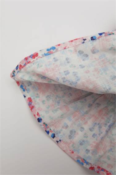 Robe manches courtes aspect lin imprimée pour bébé fille