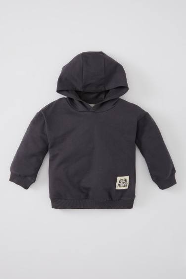 Kız Bebek Kapüşonlu Baskılı İçi Yumuşak Tüylü Sweatshirt