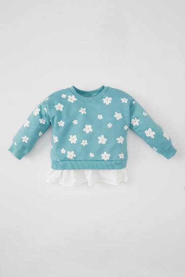 Regular Fit Flower Crew Neck Sweatshirt