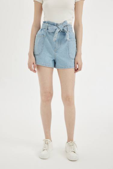 Paperbag High Waist Jean Shorts