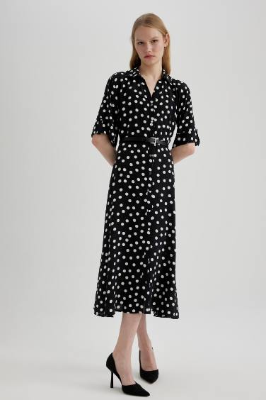 Shirt Collar Printed Maxi Dress