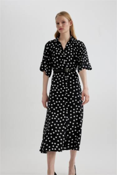 Shirt Collar Printed Maxi Dress
