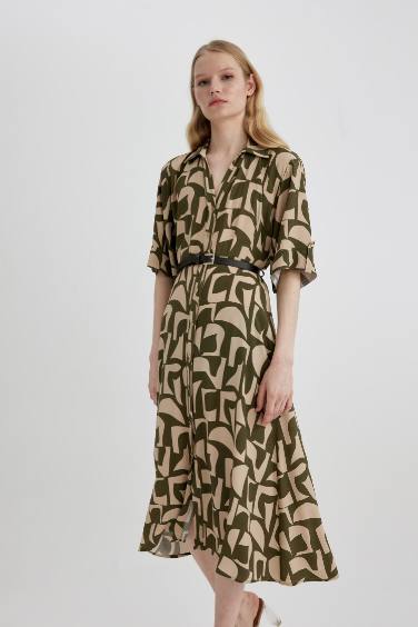 Shirt Collar Printed Maxi Dress