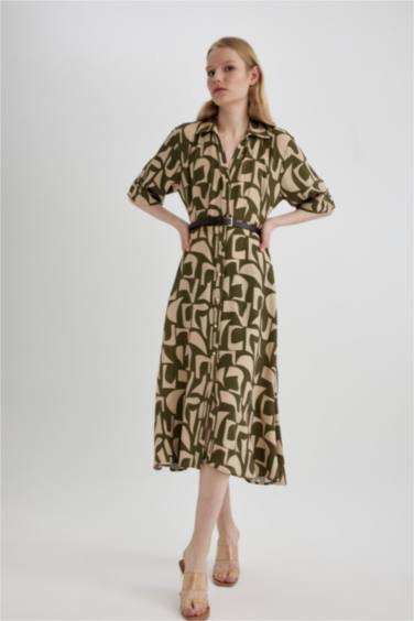 Shirt Collar Printed Maxi Dress