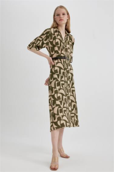 Shirt Collar Printed Maxi Dress