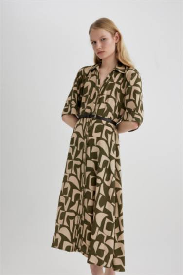Shirt Collar Printed Maxi Dress