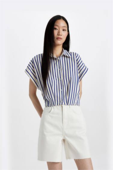 High Waist Denim Bermuda