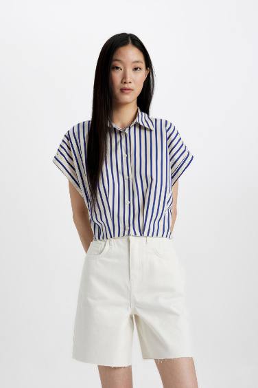 High Waist Denim Bermuda