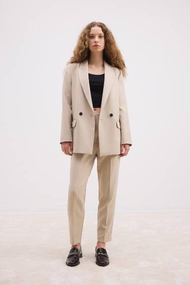 Oversize Geniş Kalıp Ceket Yaka Düğmeli Basic Düz Blazer Ceket