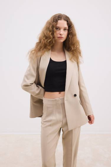 Oversize Geniş Kalıp Ceket Yaka Düğmeli Basic Düz Blazer Ceket