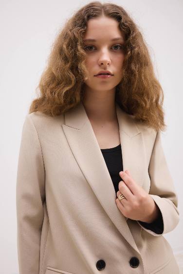 Oversize Geniş Kalıp Ceket Yaka Düğmeli Basic Düz Blazer Ceket