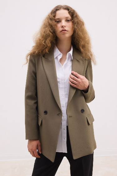 Oversize Fit Button Closure Basic Blazer Jacket