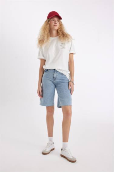 Yüksek Bel Jean Bermuda Şort