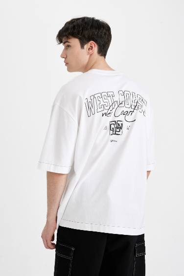 Loose Fit Crew Neck Back Printed Short Sleeve T-Shirt