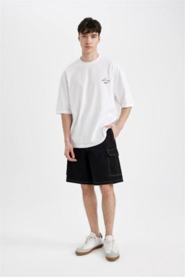 Loose Fit Crew Neck Back Printed Short Sleeve T-Shirt