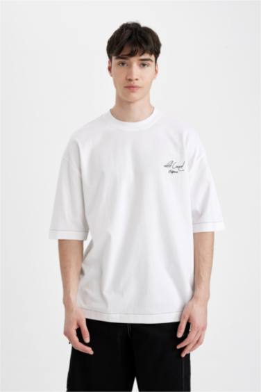 Loose Fit Crew Neck Back Printed Short Sleeve T-Shirt