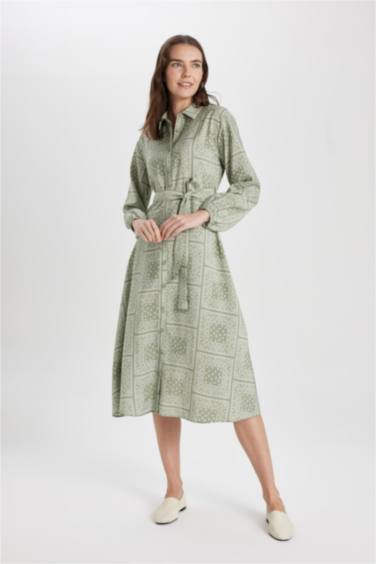 Shirt Collar Aerobin Long Sleeve Midi Dress