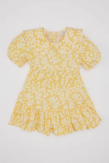 Robe Mousseline de Soie à Fleurs à Manches Courtes pour Bébé Fille