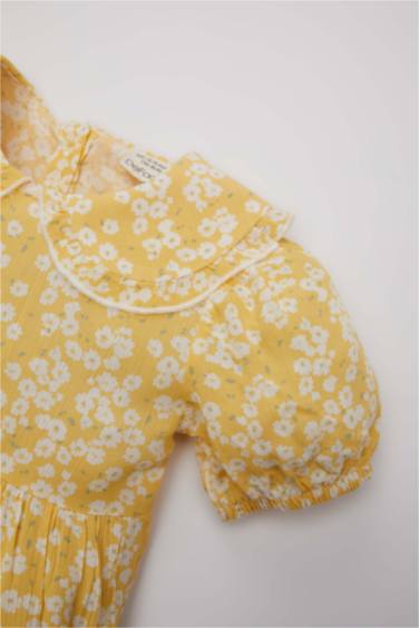Robe Mousseline de Soie à Fleurs à Manches Courtes pour Bébé Fille