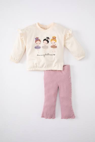 Baby Girl Ballerina Printed Cotton T-Shirt Leggings 2 Piece Set