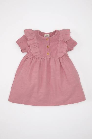 Robe Coton Manches Courtes Côtelé pour Bébé Fille