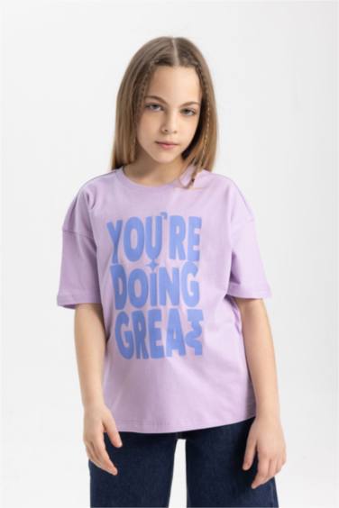 Girl Relax Fit Crew Neck Printed Short Sleeve T-Shirt