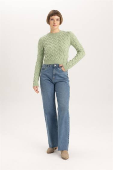 Crop Bisiklet Yaka Triko Kazak