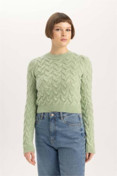 Crop Bisiklet Yaka Triko Kazak