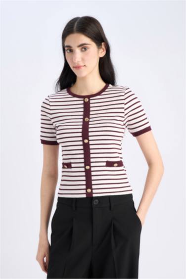 Slim Fit Crew Neck Striped Ribbed Camisole T-Shirt