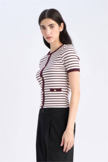 Slim Fit Crew Neck Striped Ribbed Camisole T-Shirt
