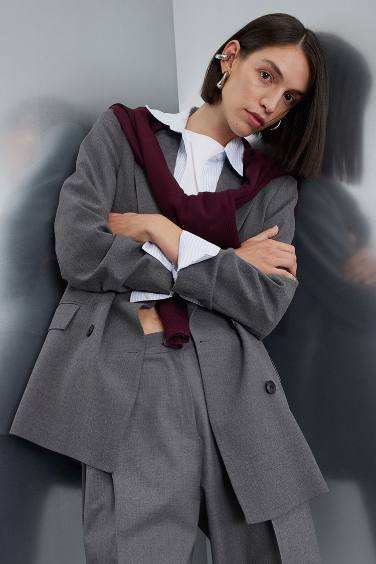 Oversize Fit Jacket Collar Taffeta Blazer