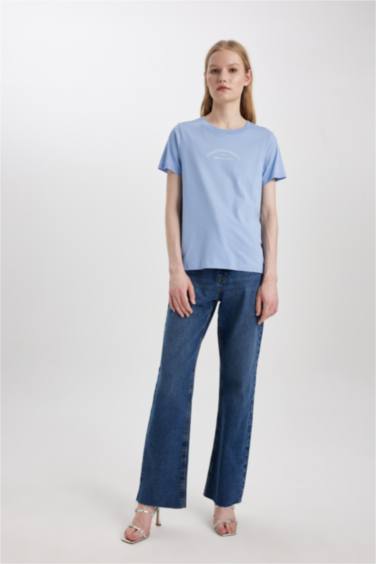 Regular Fit Crew Neck Slogan Short Sleeve T-Shirt