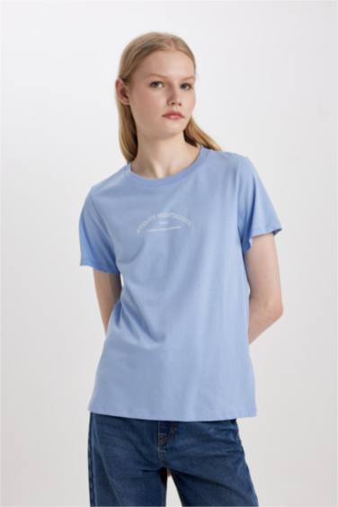 Regular Fit Crew Neck Slogan Short Sleeve T-Shirt