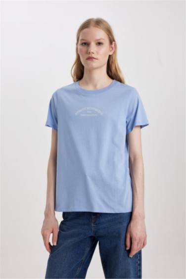 Regular Fit Crew Neck Slogan Short Sleeve T-Shirt