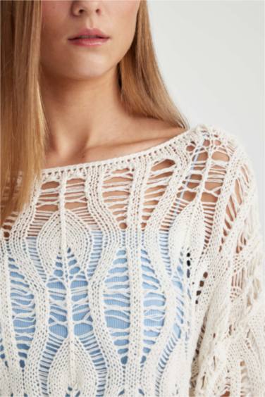 Relax Fit Açık Omuz Kroşe Triko Kazak