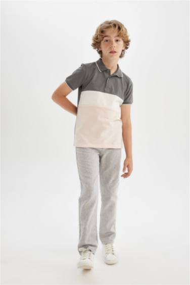 تيشيرت بولو نص كم اولادي قصة عادية رمادي